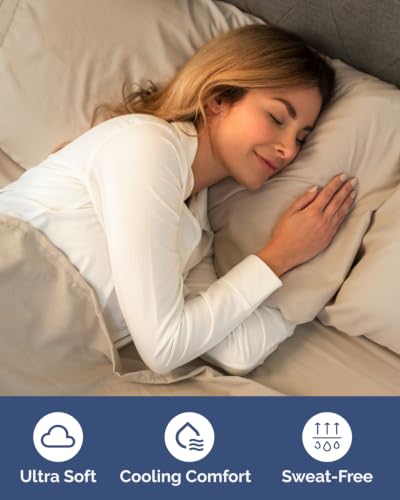 Image of Flex Top Split Head King 6 Piece Sheet Set - Breathable & Cooling - Cream | Ultra Soft Hotel Luxury Bedding Set w / 8-16 Inch Deep Pockets, 1 Flat & 1 Split-Head Fitted Sheet & 4 Pillowcases, Fade Free