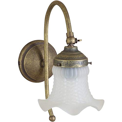arterameferro Applique da Muro in Ottone Satinato con Paralume Bianco in Vetro Stile Liberty per Interni ed Esterni L23xPR13xH30 cm