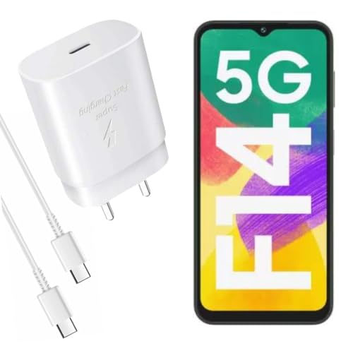 Image of MAK 25W Charger with Cable for Samsung Galaxy F14 5G Type C Charger Adapter Compatible with Galaxy F14 Charger, 25 Watt USB Type C to C Pd Charging Adapter C Type, White
