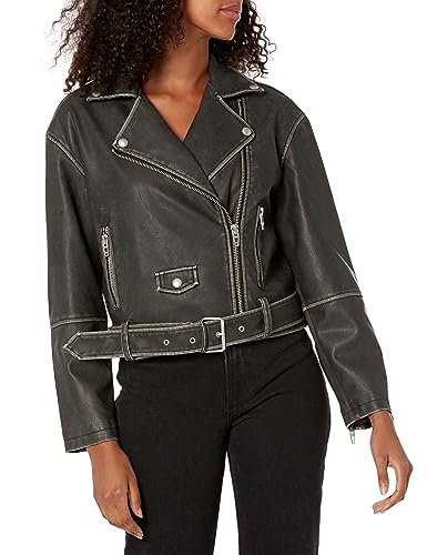 BLANKNYC] Womens Luxury Clothing Vegan Leather Moto Jacket with