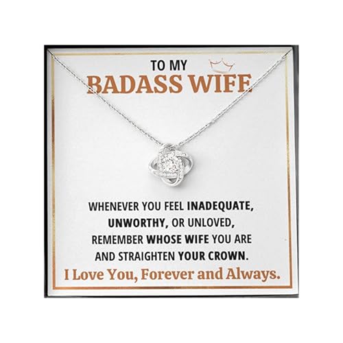 Wife Necklace Gift From Husband To My Badass Wife Crown Love Knot Pendant Valentines Day Anniversary Jewelry With Message Card and Gift Box