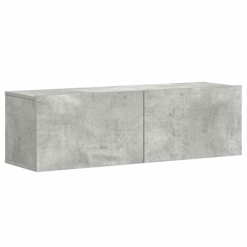 3-TLG. TV-Schrank-Set Betongrau, Holzwerkstoff, Wandmontage, Modernes Media-Center für Wohnzimmer, Schlafzimmer, Robustes Design