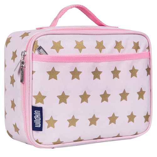 Wildkin Kids Insulated Lunch Box – Durable and Reusable for School & Travel - Pink and Gold Stars