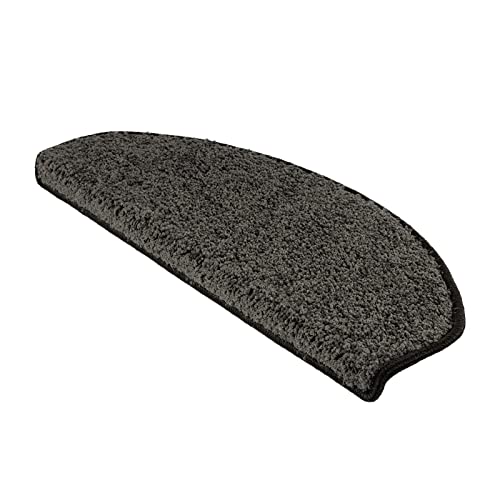 Puszyste kudłate maty na schody, zestaw 15 antypoślizgowych, samoprzylepnych podkładek dywanowych, nugat, półokrągły design, 19 x 56 cm, miękkie, wysokie runo, dla bezpieczeństwa i komfortu