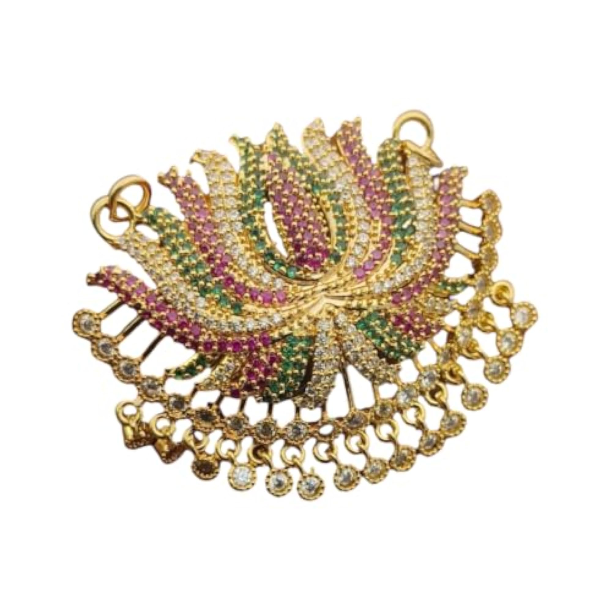 Traditional Gold-Plated Lotus Design Pendant with CZ Stones