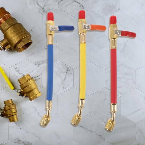 Válvulas de bola para manguera de carga de refrigeración Luxshiny, 3 piezas, resistentes a alta presión, herramientas para mantenimiento HVAC, rojas, amarillas y azules, para reparación y recarga eficiente de aire acondicionado miniatura 5