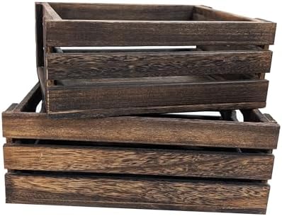 Rustic Vintage Finished 2 Packs Wooden Crate with Handles - Nesti...