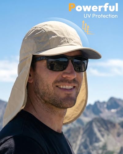 Image of Mens Sun Hat with Breathable Mesh Sun Hats for Men Sun Protection Fishing Hat with Neck Flap for Hiking Cycling