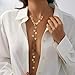 Kenjudess Lariat Gold Long Necklace Dainty Layered Pearl Disc Leaf Pendant Y-Shaped Beaded Chain Drop Necklace for Women Trendy Boho Fashion Costume Jewelry (Gold Y Disc Pendant Tassel Lariat Necklace)