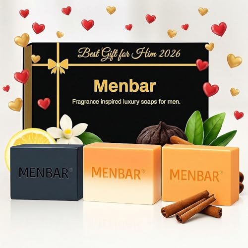 Menbar™ Luxury Soap Bars for Men UK – Top 3 Fragrance Inspired (Code, Creed, Million) 3 x 150g Organic Handmade Natural Jojoba Oil, Hyaluronic Acid & Papaya Extract – Valentines Gift for Him