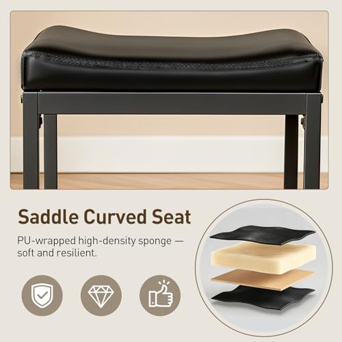 Image of RALGEND Bar Stools Set of 3, Counter Height Stools, 24 inch Saddle Barstools with Curved Surface, Kitchen Breakfast Bar Stools with Footrest, Thick Saddle Seat, Bar Stools for Kitchen Dining, Black