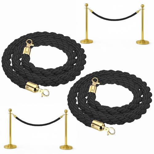 Lot de 2 cordes en velours noir de 1,5 m – Cordes torsadées durables pour barrières de contrôle de la foule, cordes VIP robustes pour poteaux de montant,...