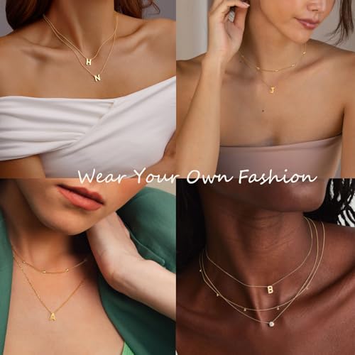 Initial Necklaces for Women 14K Gold Silver Plated Letter Jewelry Non Tarnish Layered Dainty Cute A-Z Pendant Choker Necklace Waterproof Trendy Name Necklace Personalized Jewelry Gift for Women4