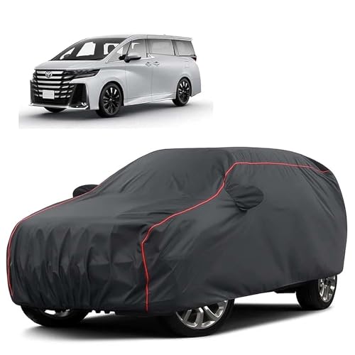Image of Sulfar 100% Water Resistant Car Body Cover Compatible with Mirror for Toyota Vellfire (Triple Stitched, Full Bottom Elastic, Dark Grey Tafetta with Red Piping)