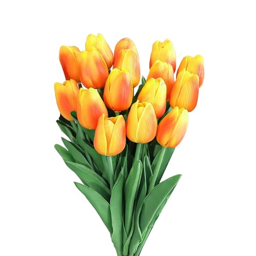 GIUSOBG Tulipes Artificielles 15 pcs Real Touch Latex 34cm Fleurs avec des Feuilles Fleur Tulipe pour décoration Bouquet Fleurs Artificielles Fleurs Tulipes...