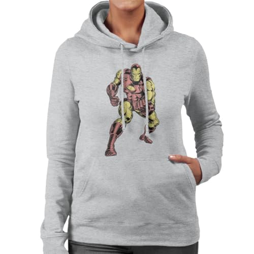 All+Every Marvel Iron Man Clenched Fists Pose Women's Hooded Sweatshirt Heather Grey