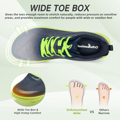 Men's Orthopedic Wide Sneakers: Breathable Plantar Fasciitis Orthotic Arch Support Casual Sneakers, Adjustable Fit Hammer Toes Recovery Training Tennis Shoes Black Dark Blue 11.52