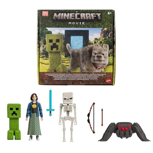 Mattel Minecraft Coffret Rencontres à la Surface avec 4 figurines articulées et 3 accessoires, inspiré de