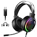 Produktbild Gaming Headset (Kabelgebundene Headphones für PC, PS4, Laptop, Mac, 50mm Treiber, 7.1 Surround Sound, Ultra leicht ) Schwarz Game Headphone mit Mikrofon Buntes RGB Licht, Rauschunterdrückung