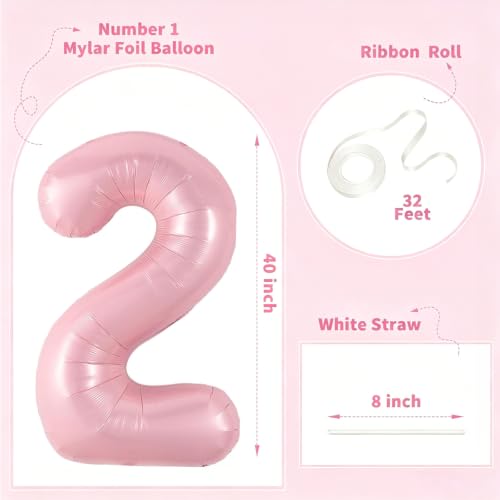 Image of Number Balloons Pink Party Balloon - Giant Number 2 Balloon, 40 Inch Large Balloon, Birthday Decorations for Women, Birthday Balloon for Anniversary Baby Shower Princess Party Decorations