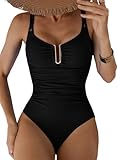 Aleumdr Women's 2025 Fashion U-Wired Tummy Control One Piece Swimsuit Vintage Bathing Suits Ruched Swimwear Black Medium