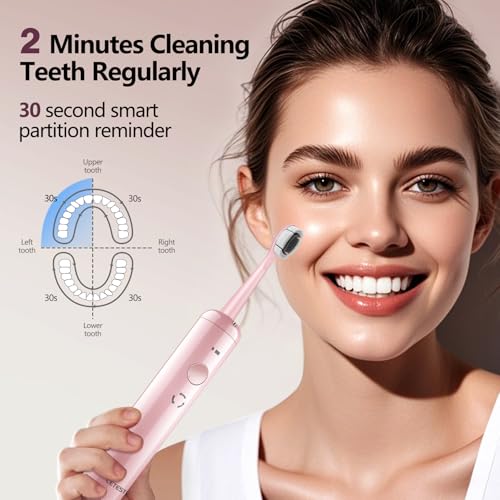 Cepillo de dientes eléctrico rosa con cabezal redondo y batería recargable 7
