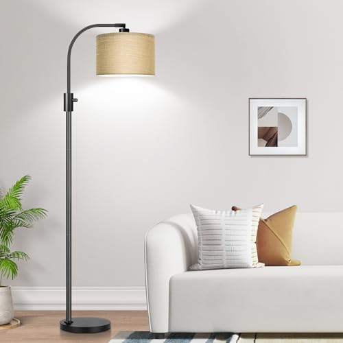 Image of Nintiue Upgraded Modern Arc Dimmable Tall Standing Floor Lamp with Champagne Shade, 1200 Lumens LED Bulb Included, for Living & Reading Room, Bedroom, Office & Nursery, Black