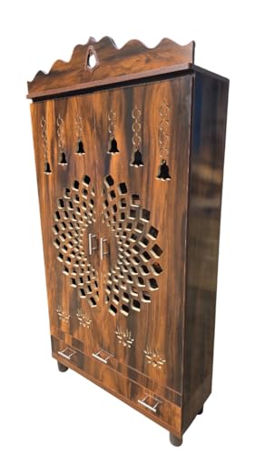 Image of Pooja Mandir in Natural Wood Finish - 60 H x 36 L x 12 D inches