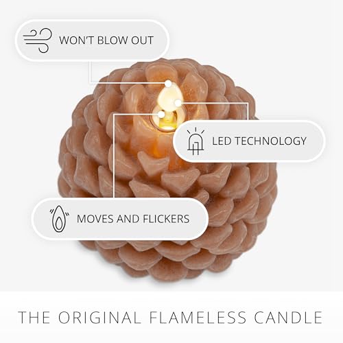 Image of Luminara Flameless Candle 3.9 inchx4.3 inch Battery Operated with Timer Real Wax Unscented LED Pinecone Caramel Cafe Chalky Finish Pine Cone Figural Holiday Decoration Rustic Centerpiece Table Decor