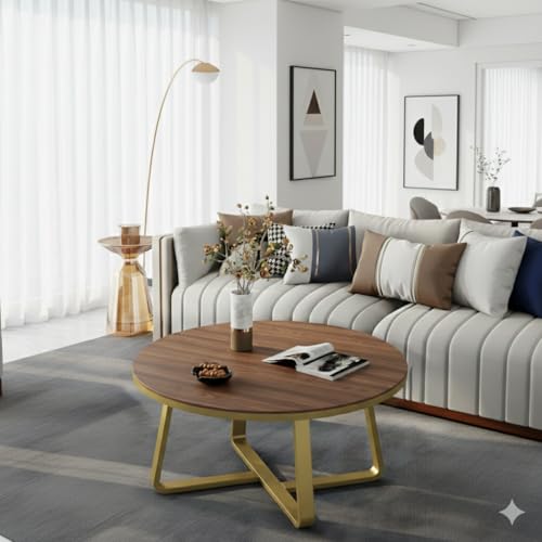 Image of Shoppee Coffee Table - Modern 2-Tier with Faux Marble Top and Gold Metal Frame - Stylish Center Table for Living Room, Sofa Table, Elegant Cocktail Table for Home, Office, Gold & Brown