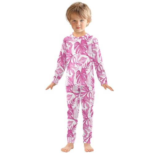 ALAZA Tropical Red Palm Tree Leaf 2 Piece Pajama Set Long Sleeve Top and Pants Sleepwear Unisex3