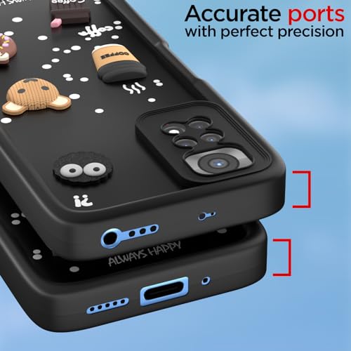 Image of Pikkme Back Cover for Redmi Note 11 / Note 11s | Cute Fun Cartoon 3D Bear Silicone Full Body Protection Bumper Cover (Black)