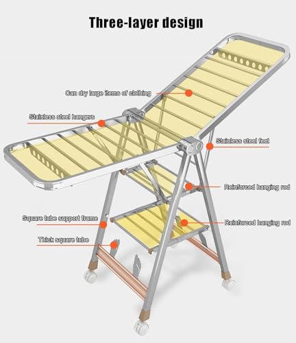 Étendoir à linge d'intérieur en acier pliable de 180 cm