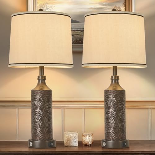 AIDENOEY 27.5 Inch Table Lamp Set (2) USB, Dimmable Touch