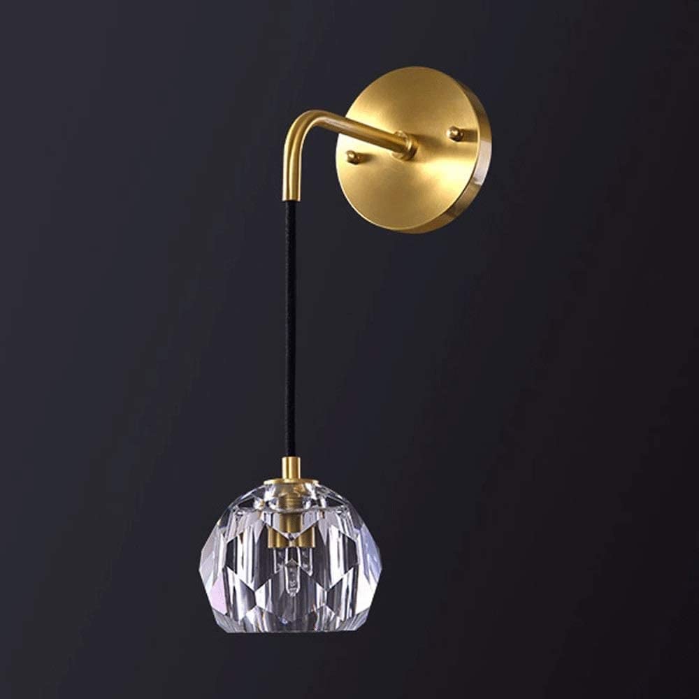 VGTLAKEX Wall Light Wall Sconce Copper Light with Crystal Lamp Shade Indoor Living Bedroom Flush Mount Hardwired Lighting G9 Socket