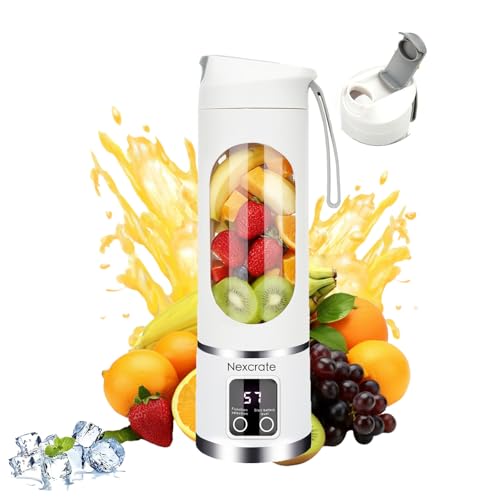 Cordless Blender - Dual 1500mah Battery & 12 Blades | 3-Speed 450ml Portable Blender| For Smoothies, Juicing, Ice Crushing, Travel, Gym (white)