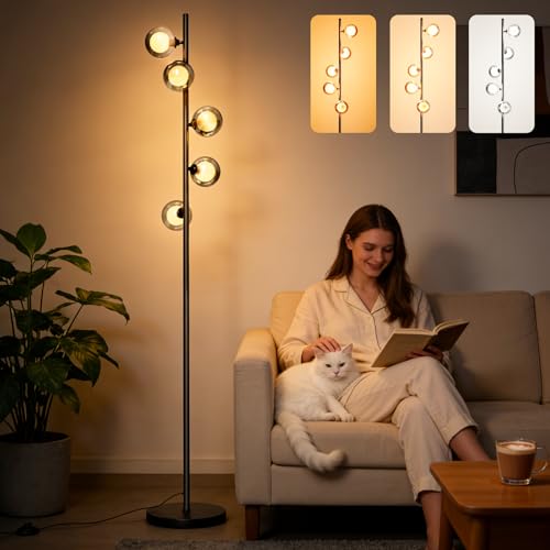 MAGAGUVU Tripod Floor Lamp with Shelves, RGBW Color Changing LED Bulb Included, Remote & App...