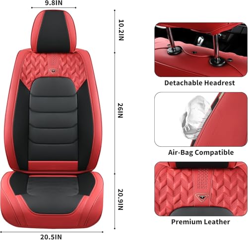 Image of FLORICH Car Seat Covers Full Set, Leather Seat Cover, Front and Rear Seat Covers 5 Seats, Waterproof Car Seat Cushion Protector Accessories for Sedan SUV Pick-up Truck (Red&Black, Full Set)