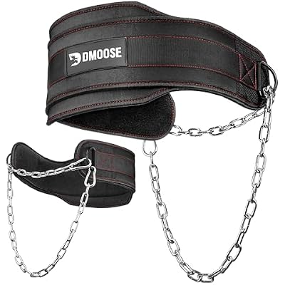 DMoose Fitness Dip Belt for Weight Lifting, Pullup, Squats & Dips - 36 Robust Steel Chain, Comfortable Neoprene Padding Supports 350lbs - Gym Weight Belt for Strength Training Workout & Weightlifting