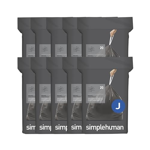 Image of simplehuman Code J 200 Count, Genuine Odorsorb Custom Fit Liners, Drawstring Odor Absorbing Trash Bags in Dispenser Packs, 30-45 Liter / 8-12 Gallon