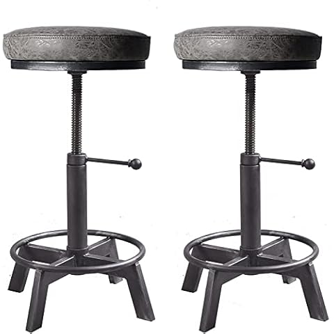 BOKKOLIK Set of 2 Swivel Pu Seat Bar Stools Industrial Style 17-24inch Height Adjustable Kitchen Stool Extra Guest Chair Cover