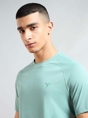Image of TECHNOSPORT Men's Solid T-Shirt COTFLEX Quick Dry Slim Fit Round Neck Sports Tee for Gym Running Casual Wear UPF50+ Anti Odour