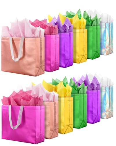 Lzerking Gift Bags with Handles 30 Pack 13x5x11in Includes Tissue Paper Colorful Reusable Gift Bags for Parties Birthdays Weddings Holidays