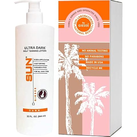 Sun Laboratories By Giesee Ultra Dark Self Tanning Lotion 32 oz - Organic Sunless Tanning Lotion, Extra Dark Self Tanner, Natural Self Tanning Lotion for Face & Body, Instant Tan Glow Beauty Cover