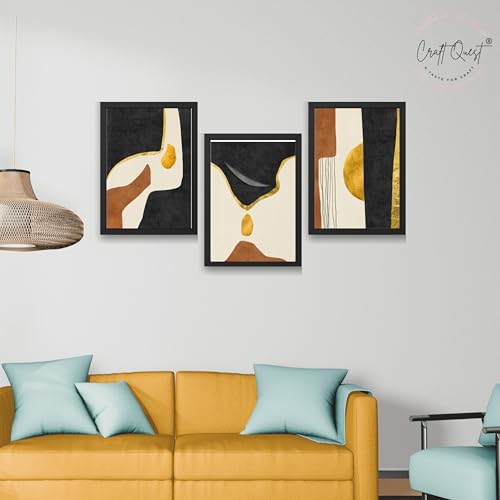 Image of CRAFT QUEST Wall Art Decor Paintings | Set of 3 Abstractv Wall Art Frames for Home Decoration | Ideal for Living Room, Bedroom & Office (Black, 10 X 13 Inch Each Frames)