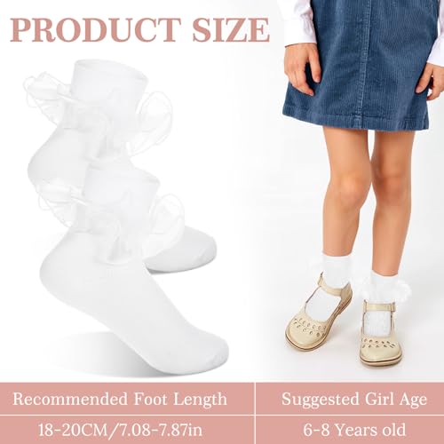 Image of Yolev 3 Pairs Lace Socks for Girls White Ruffle Socks White Crew Cute Frilly Ankle Lettuce Dress Sock Lightweight Cotton Sock
