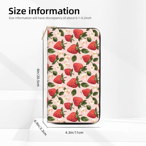 Strawberry Flower Print Wallet Women, Leather Bifold Multi Card Wallet, Long Purse Women's Wallets2