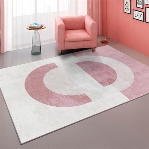 Tapis design géométrique rose gris grand format 180x280 cm lavable pour salon