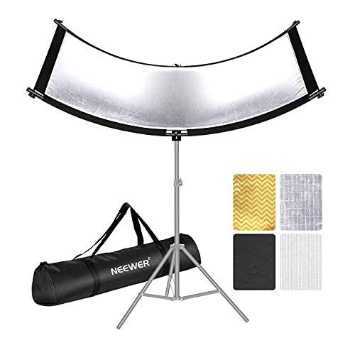 Neewer Clamshell Light Reflector/Diffuser for Studio Video and Photography with Carrying Bag, 39x18Inch/100x45CM Arclight Curved Eyelighter Lighting Reflector, Black/White/Gold/Silver