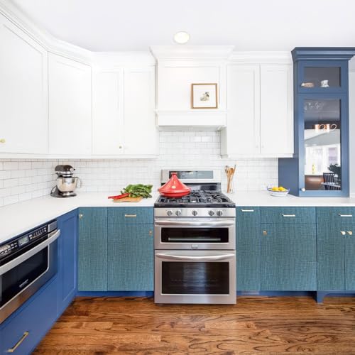 Yancorp 10ft Textured Fabric Teal Blue Wallpaper Faux Grasscloth Green Peel and Stick Wallpaper Self-Adhesive Wallpaper Linen Removable Wallpaper Cabinets Counter Top Liners